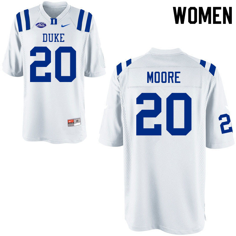 Women #20 Jaquez Moore Duke Blue Devils College Football Jerseys Sale-White